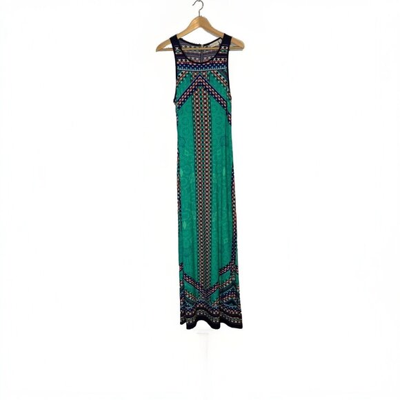 Bisou Bisou Women's Green Blue Geometric Sleeveless Maxi Dress Sz 16 Bohocore - Picture 7 of 7